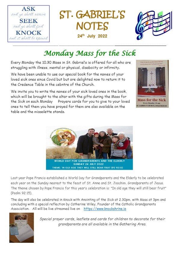 St. gabriel 's notes monday mass for the sick