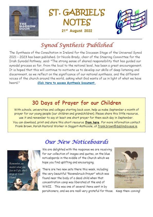 A flyer for st. gabriel 's notes with a picture of jesus on it.