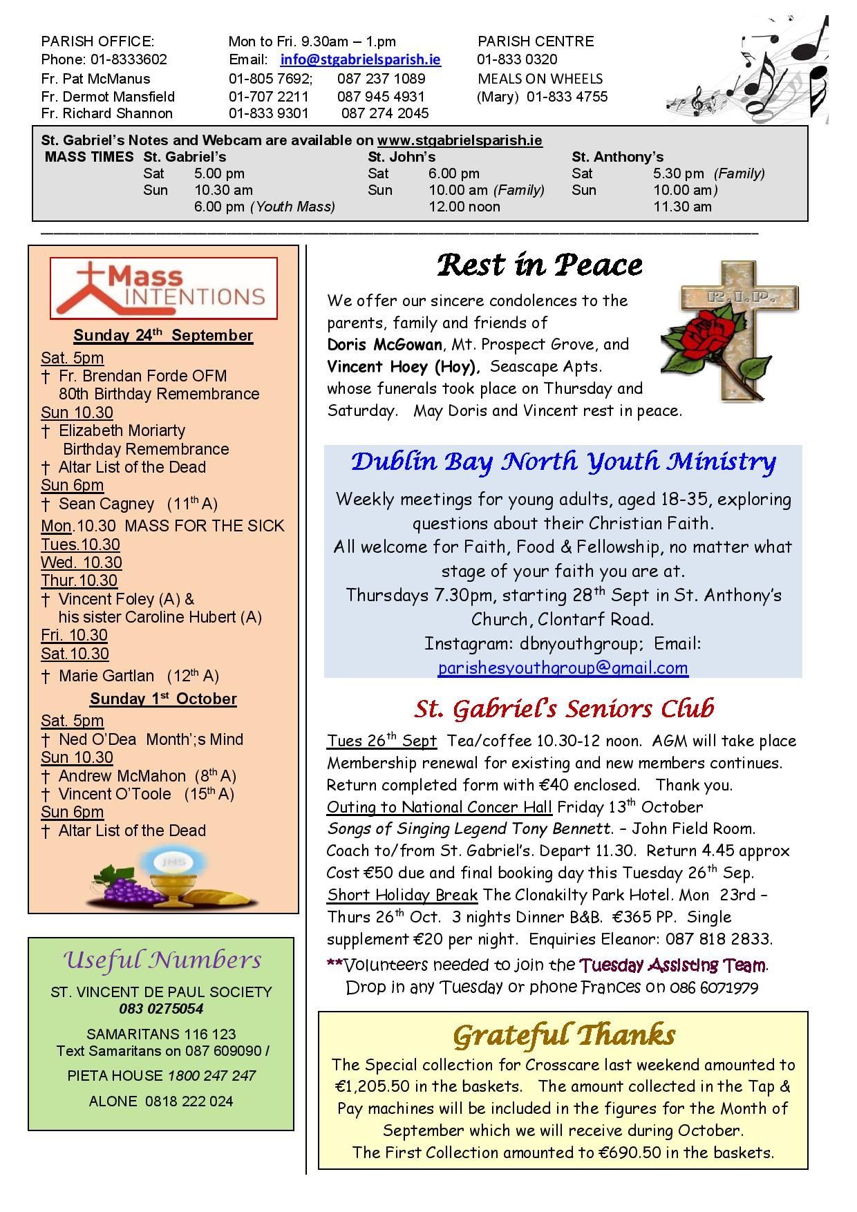 A bulletin from a church with a cross on it