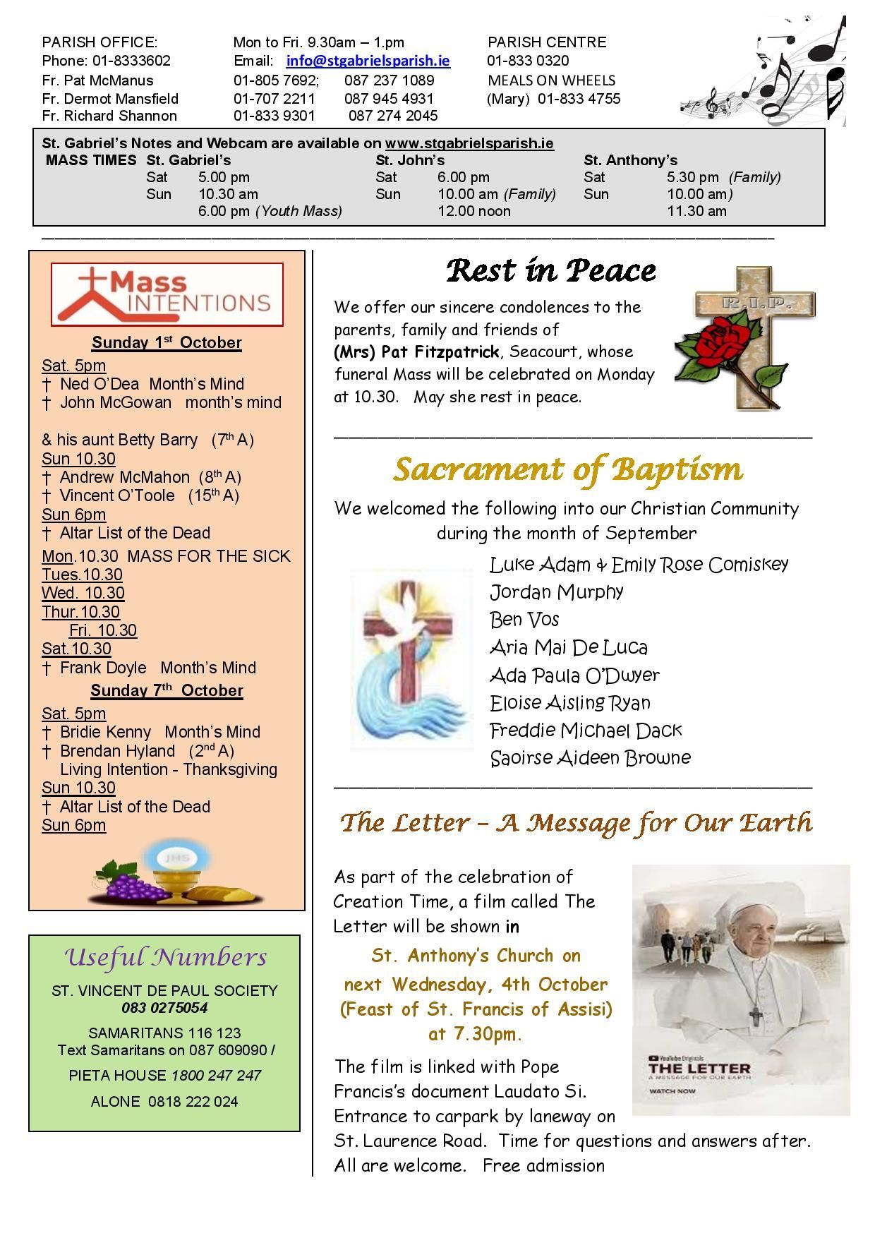 A bulletin from a church with a cross on it