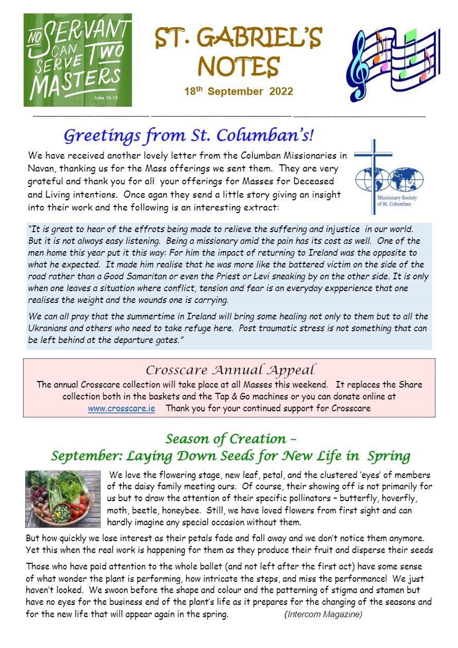 A bulletin from st. gabriel 's church with a picture of a cross on it.