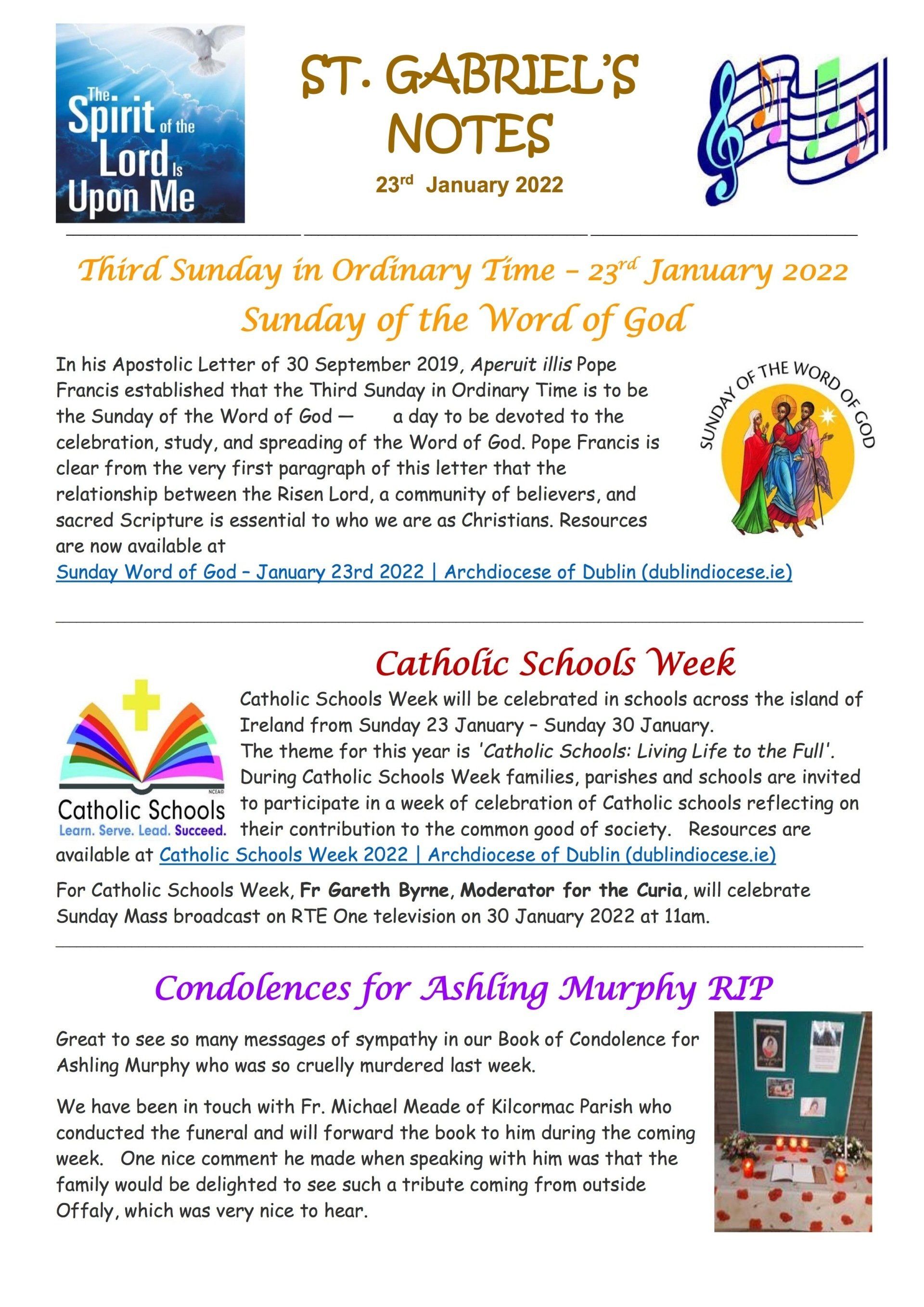 St. gabriel 's notes is a catholic school week bulletin.