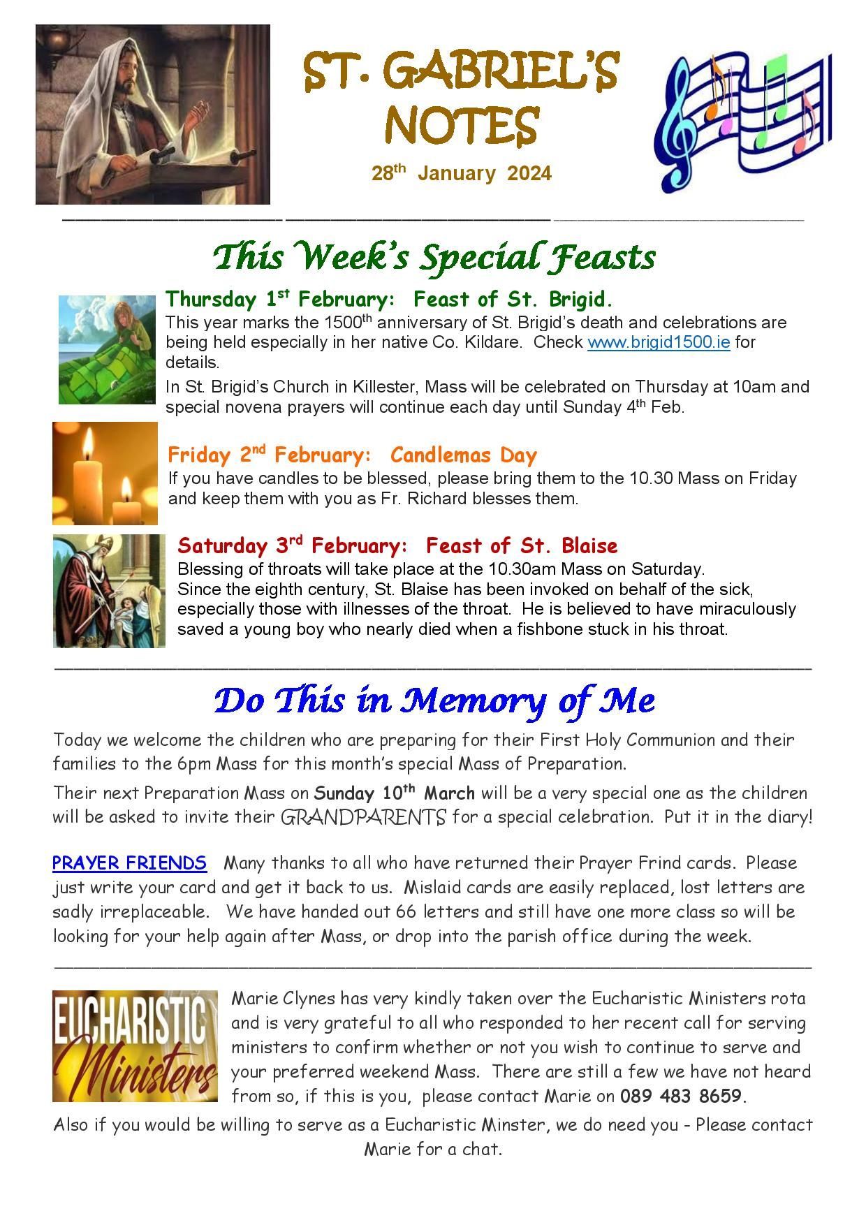 A st. gabriel 's notes for this week 's special feasts