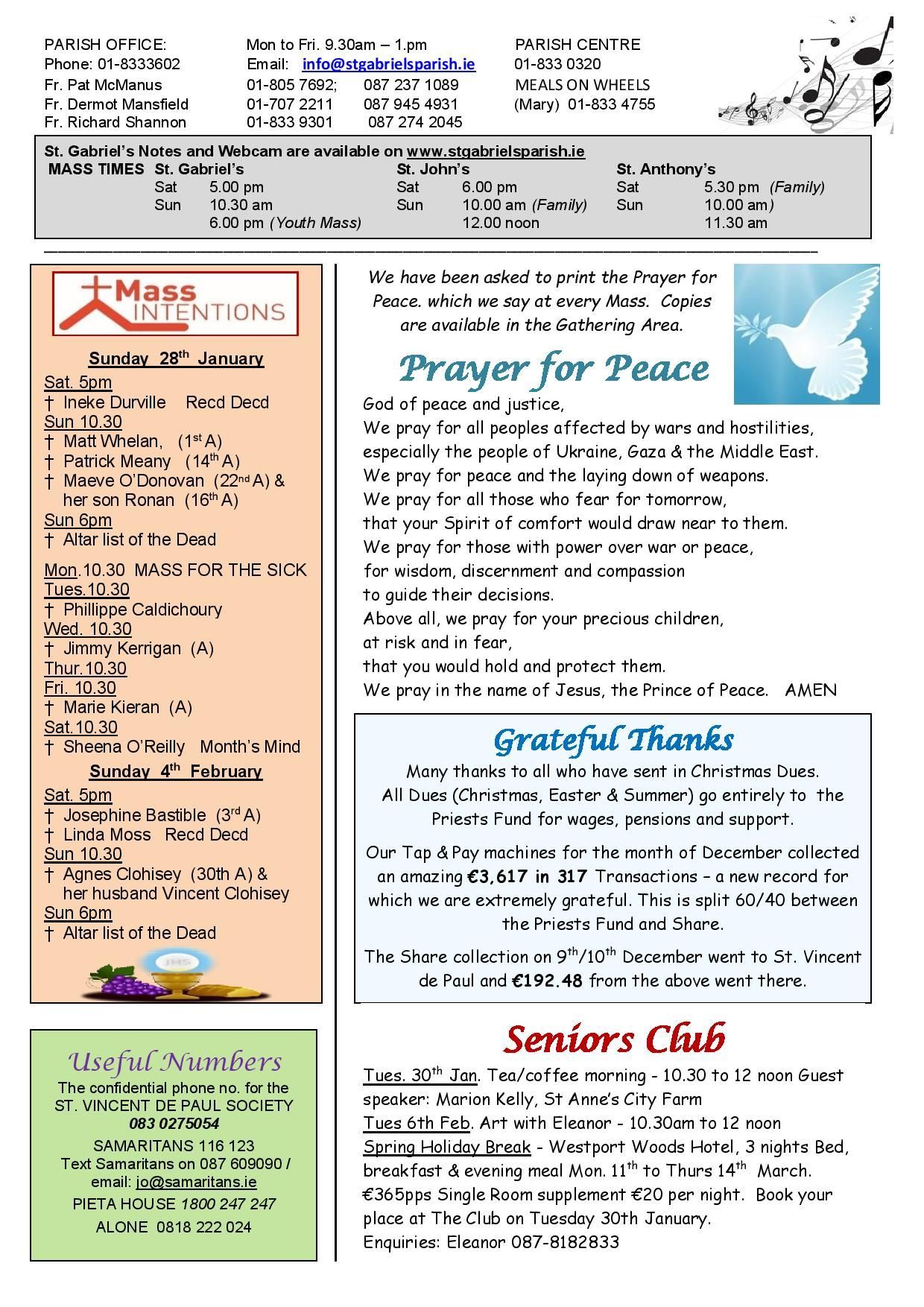 A newspaper with a prayer for peace on it