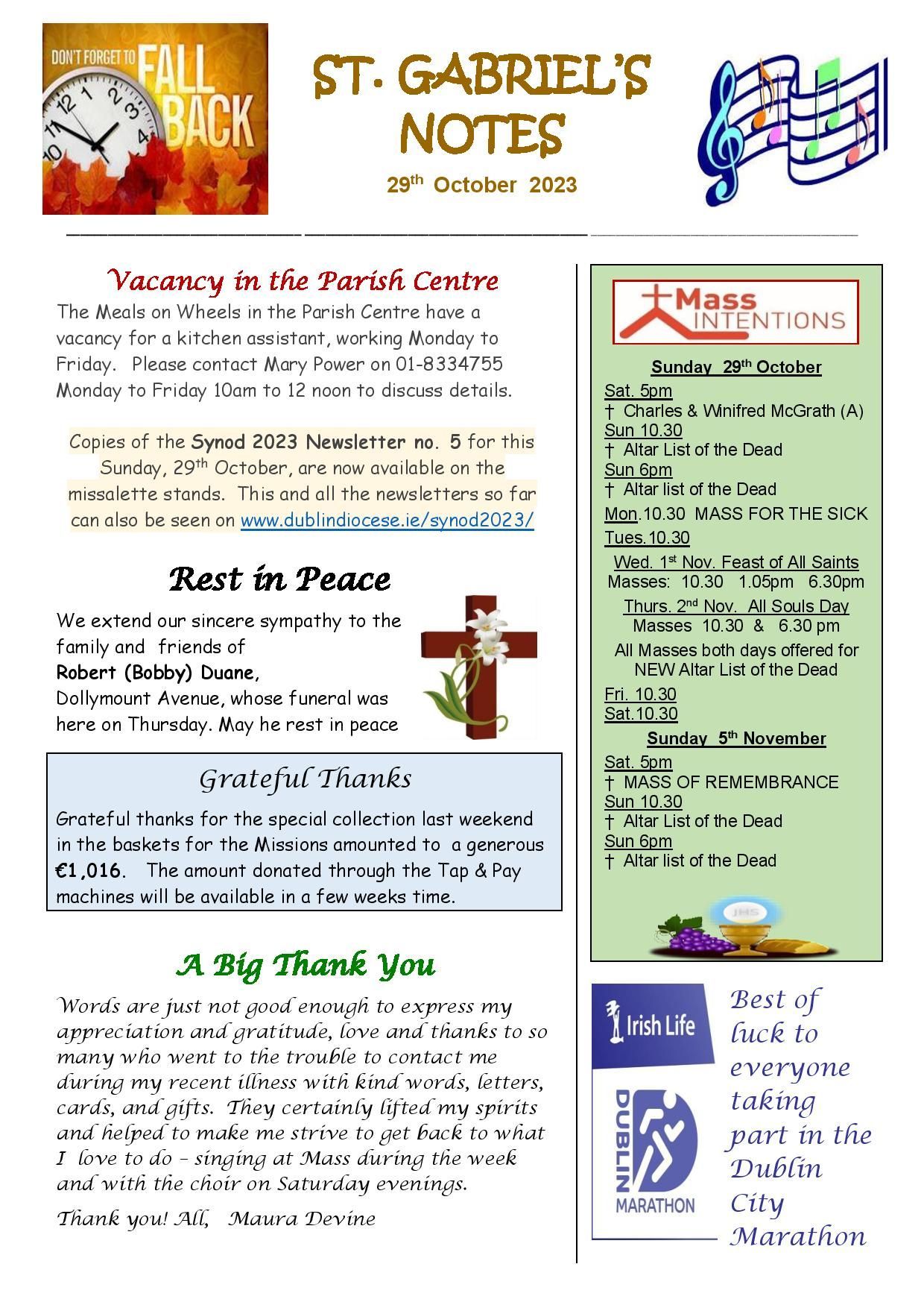 Parish Notes 29th October 2023