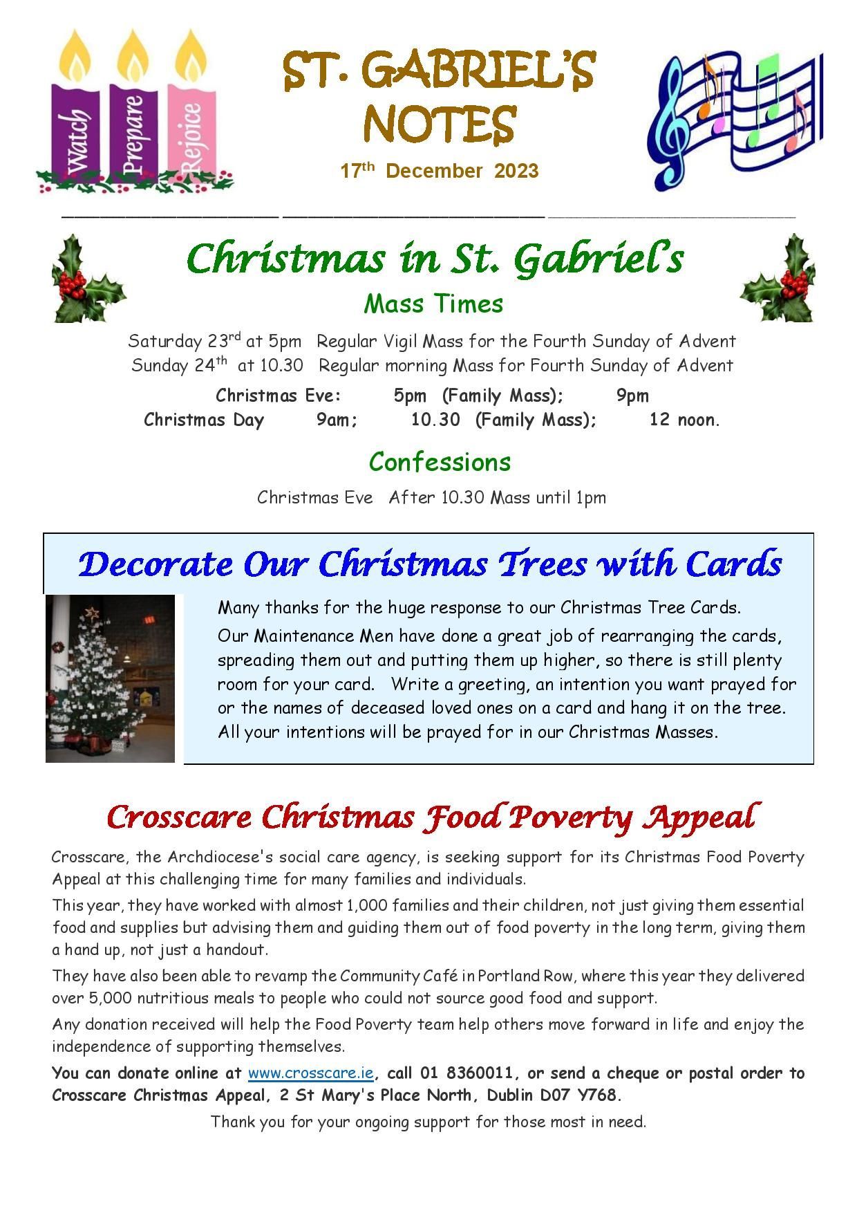 A christmas in st. gabriel 's bulletin with a picture of a christmas tree and candles.