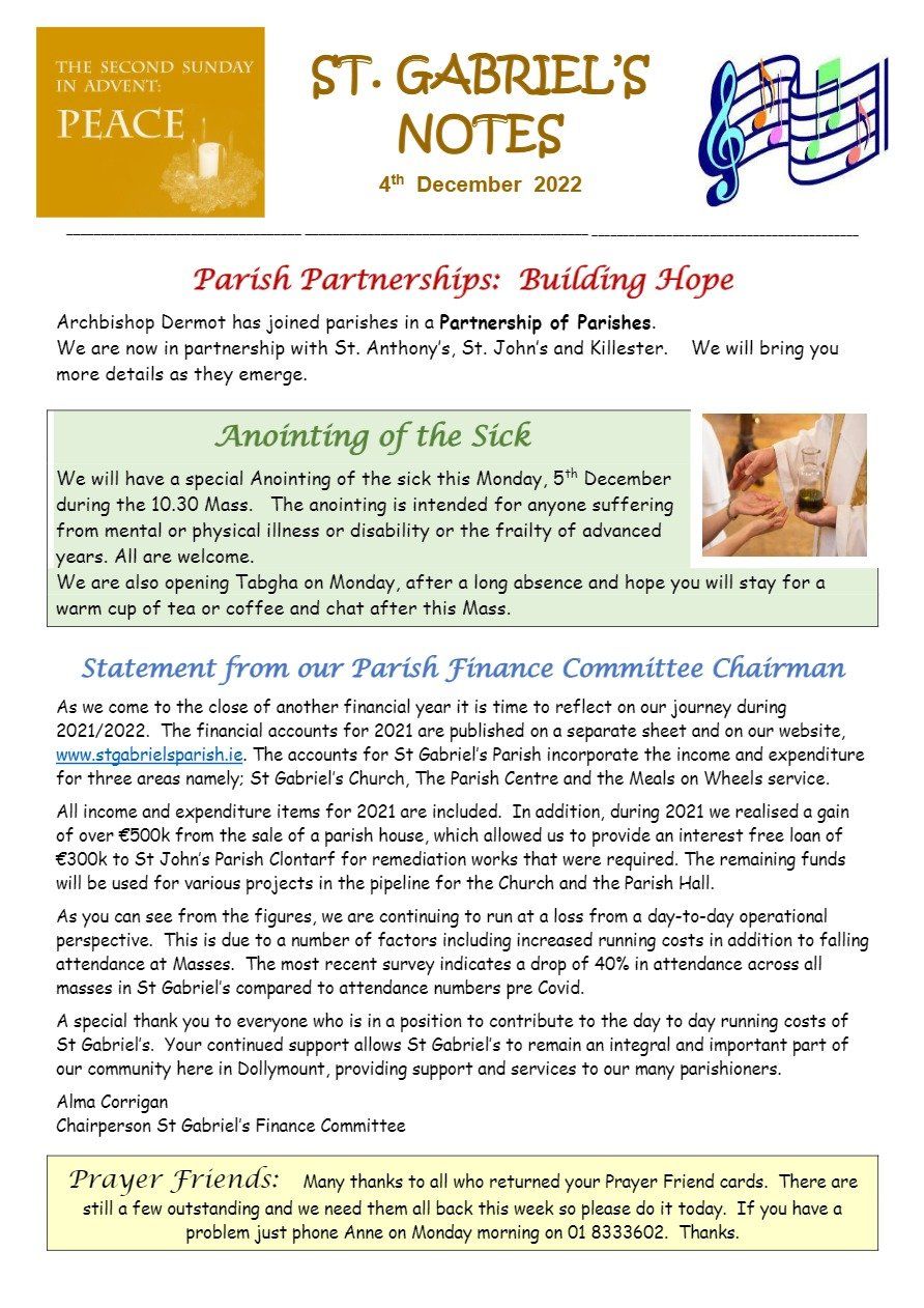 A flyer for st. gabriel 's notes with a picture of a woman signing a document.
