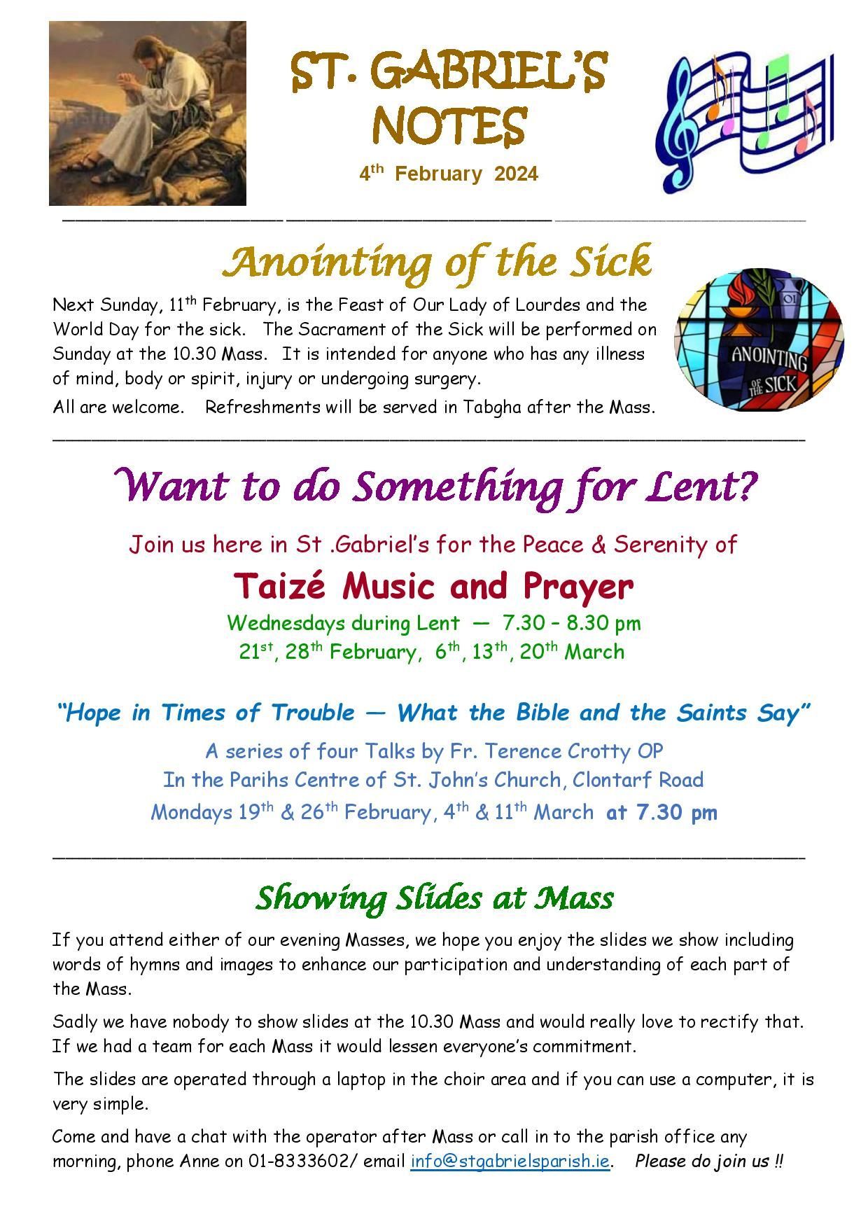 A flyer for st. gabriel 's notes about anointing of the sick