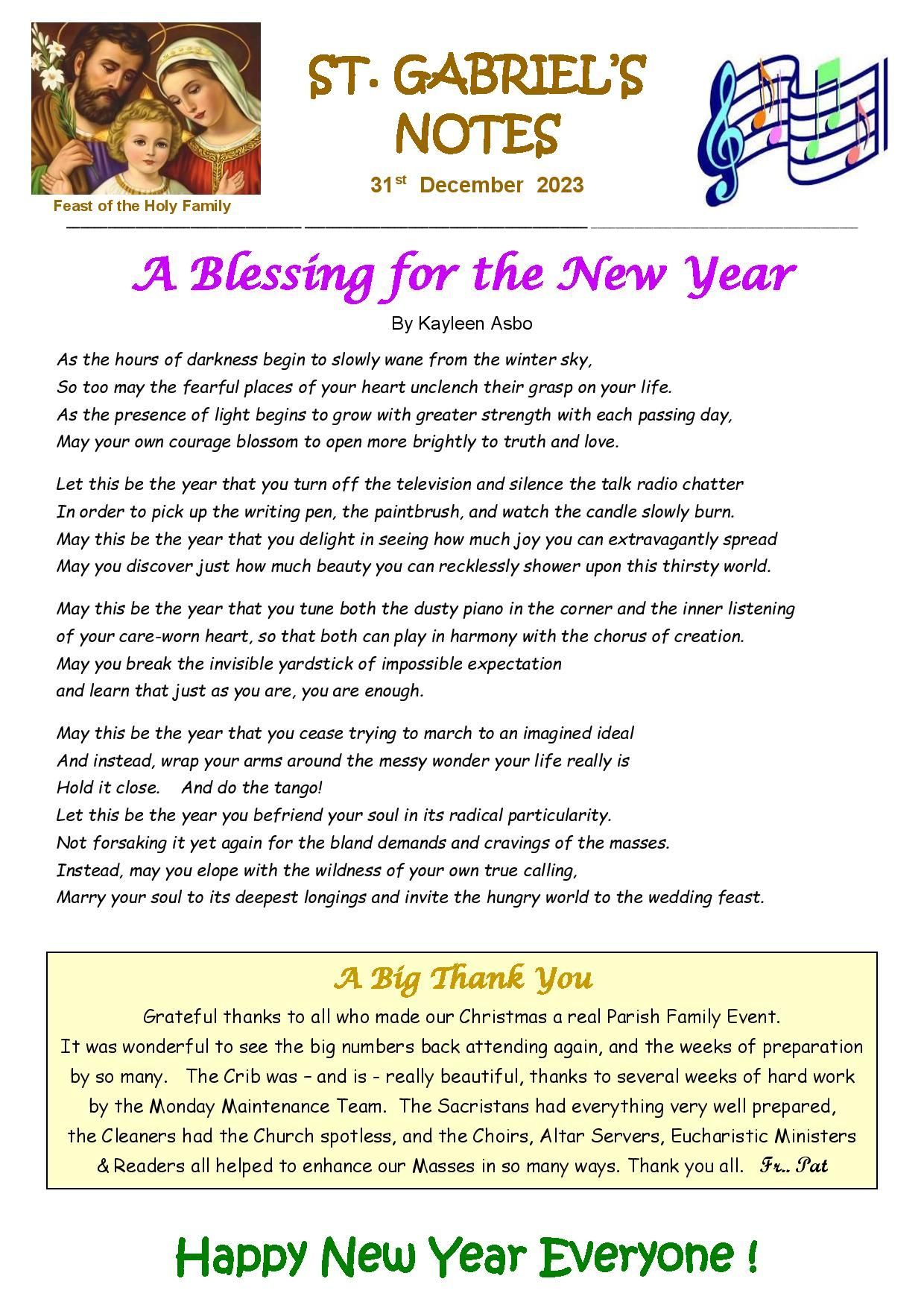 St. gabriel 's notes a blessing for the new year