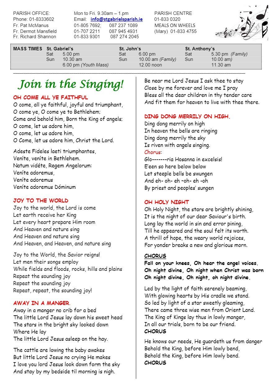 A sheet of paper with the words `` join in the singing '' on it.