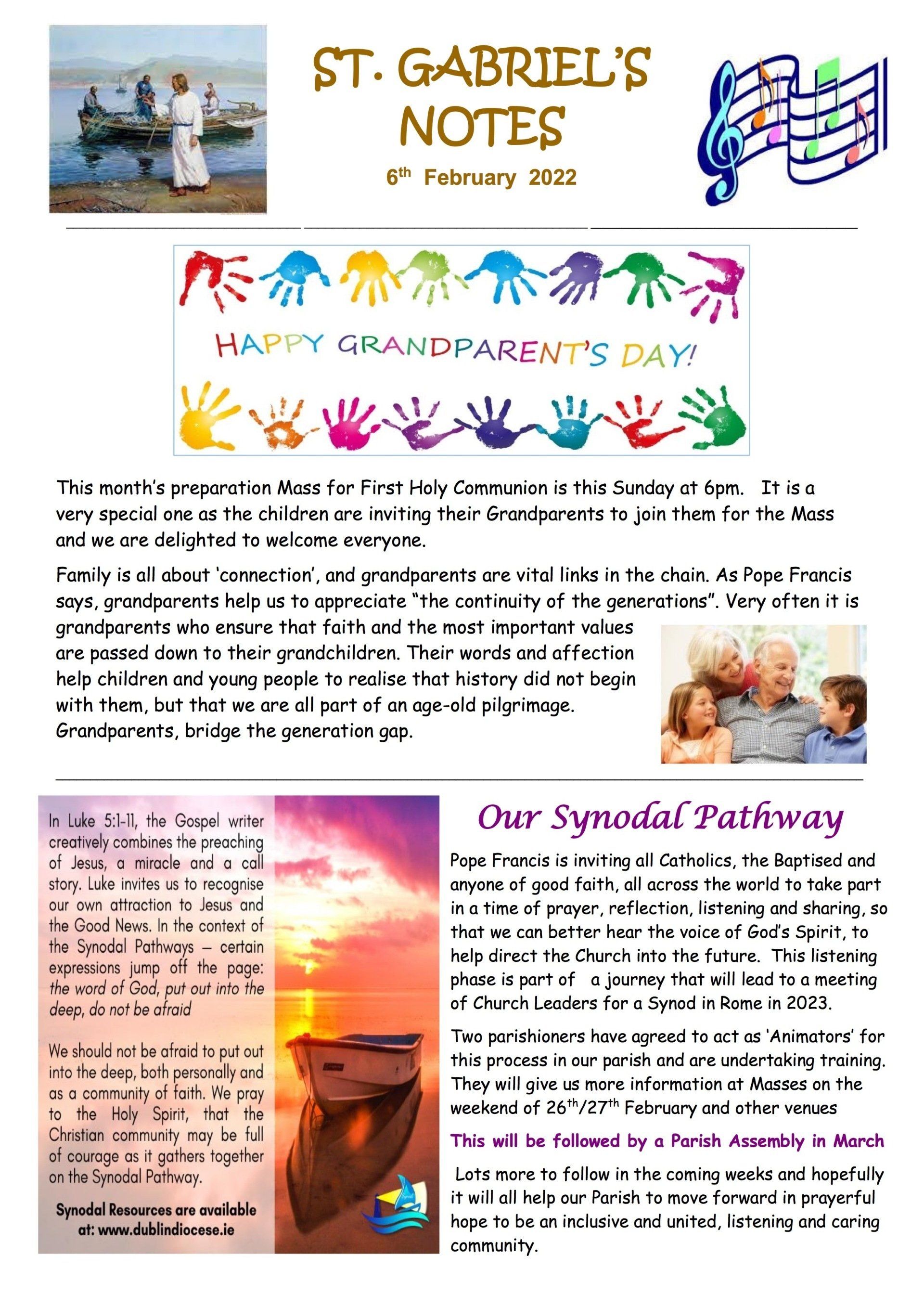 A flyer for st. gabriel 's notes celebrating grandparents day
