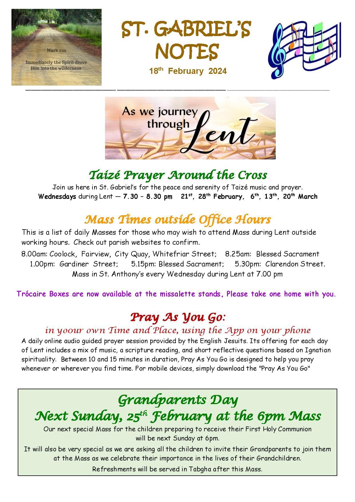 A flyer for st. gabriel 's notes with a picture of a cross on it.
