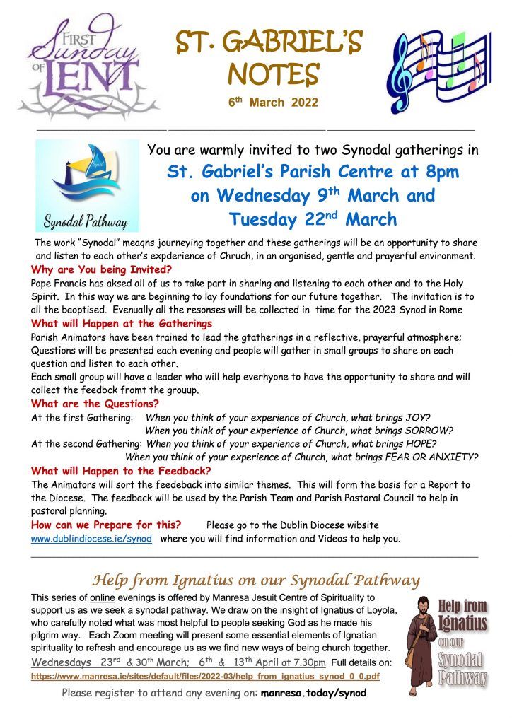 A flyer for st. gabriel 's parish centre on wednesday 9th march and tuesday 22nd march.