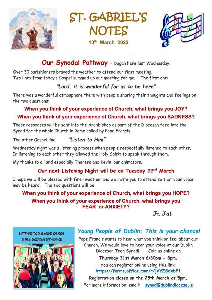 A flyer for st. gabriel 's notes with a picture of jesus on it.