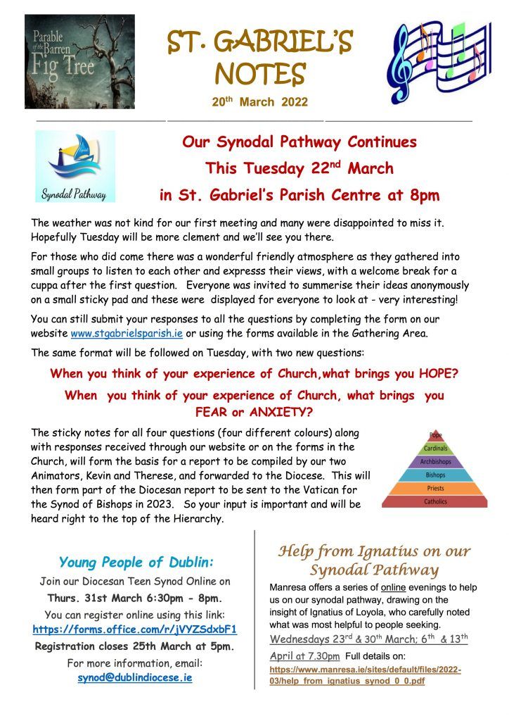 A flyer for st. gabriel 's notes is on a white background.
