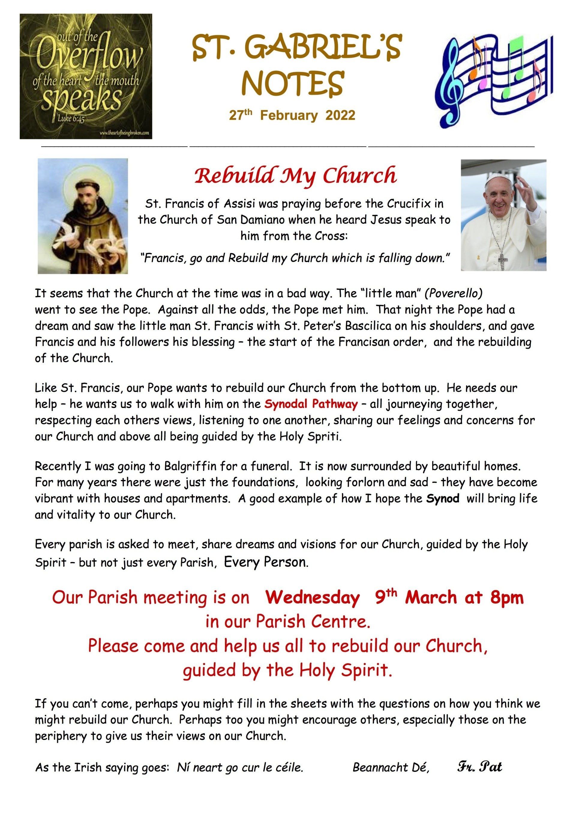 A poster for st. gabriel 's notes with a picture of a man on it.