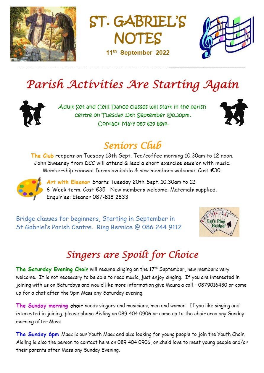 St. gabriel 's notes parish activities are starting again