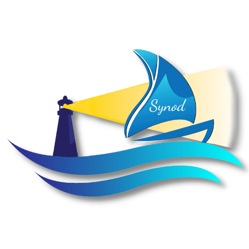A logo for synod shows a lighthouse and a sailboat