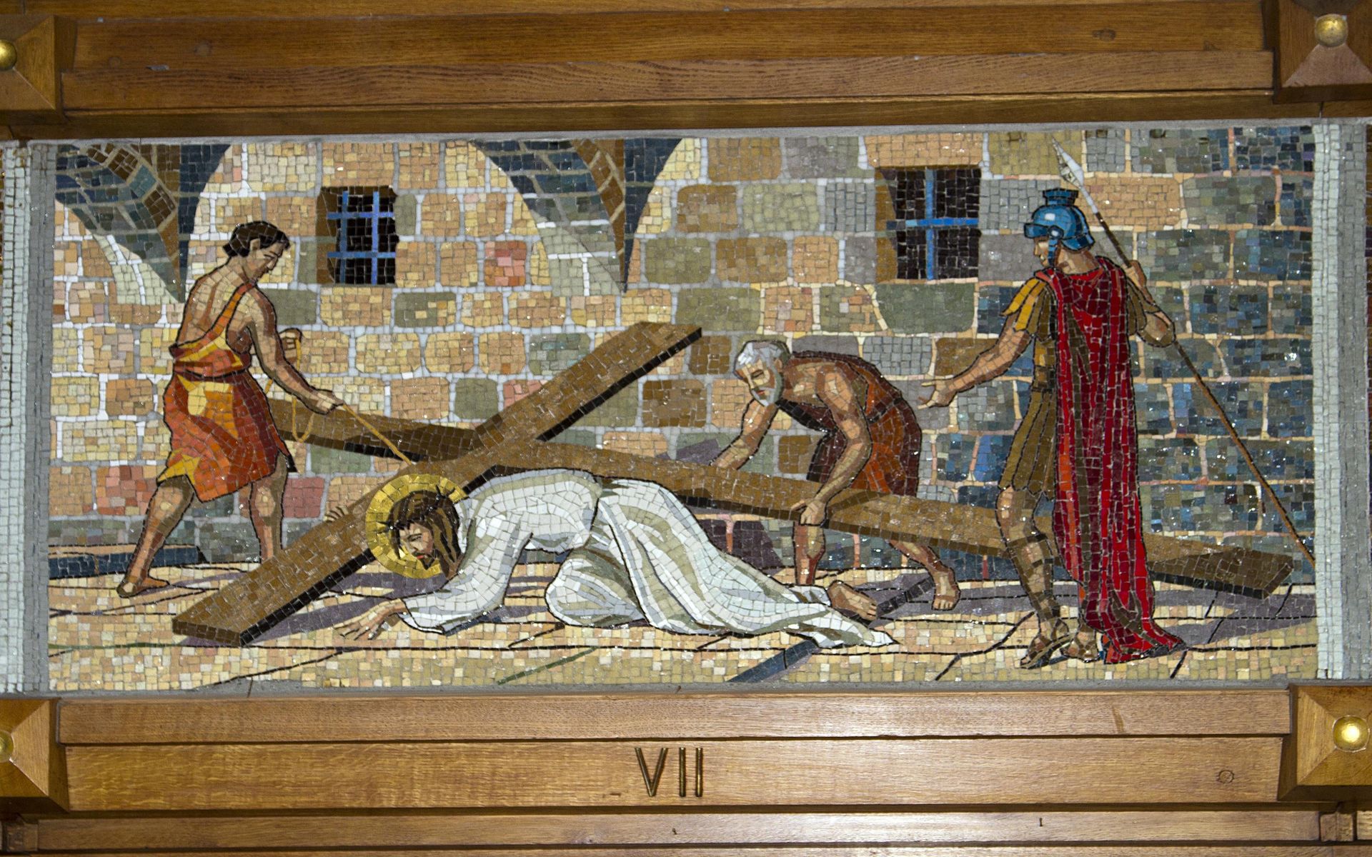 A painting of jesus being nailed to the cross