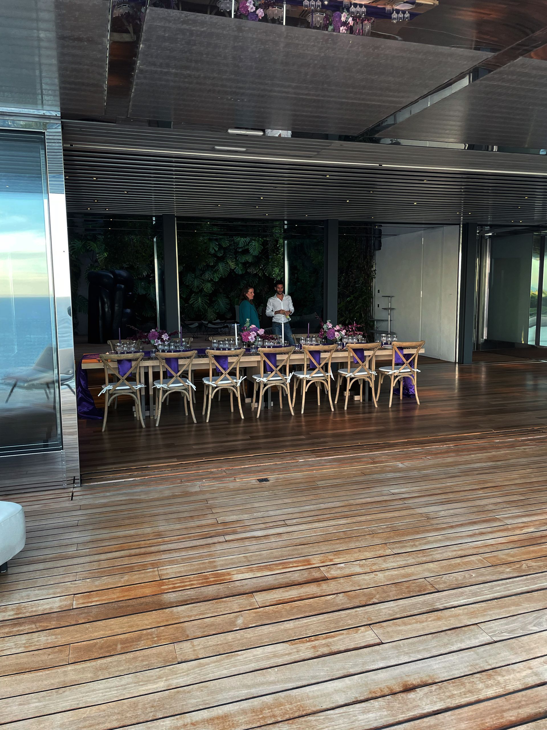 A large room with tables and chairs in it