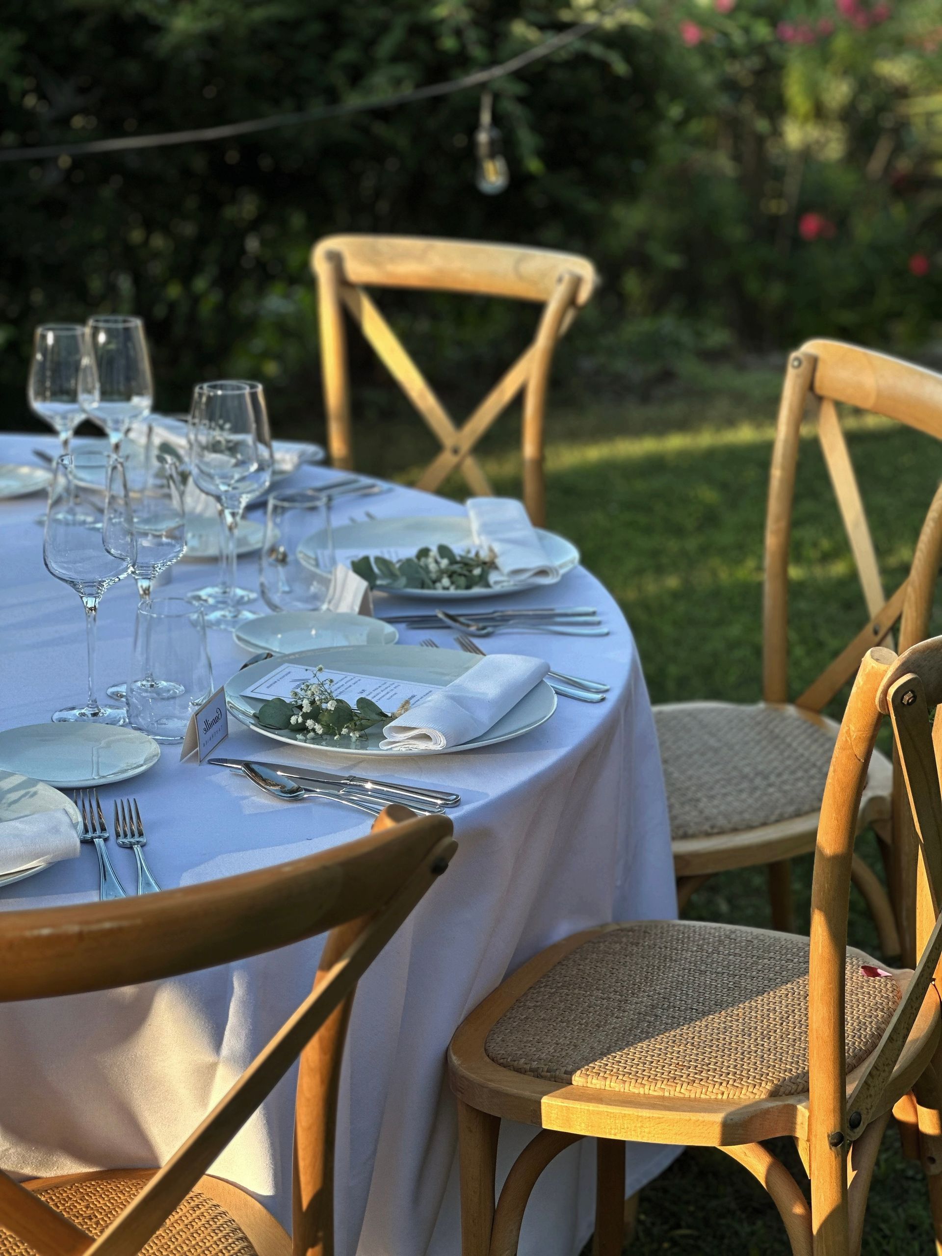 A table with plates and glasses on it