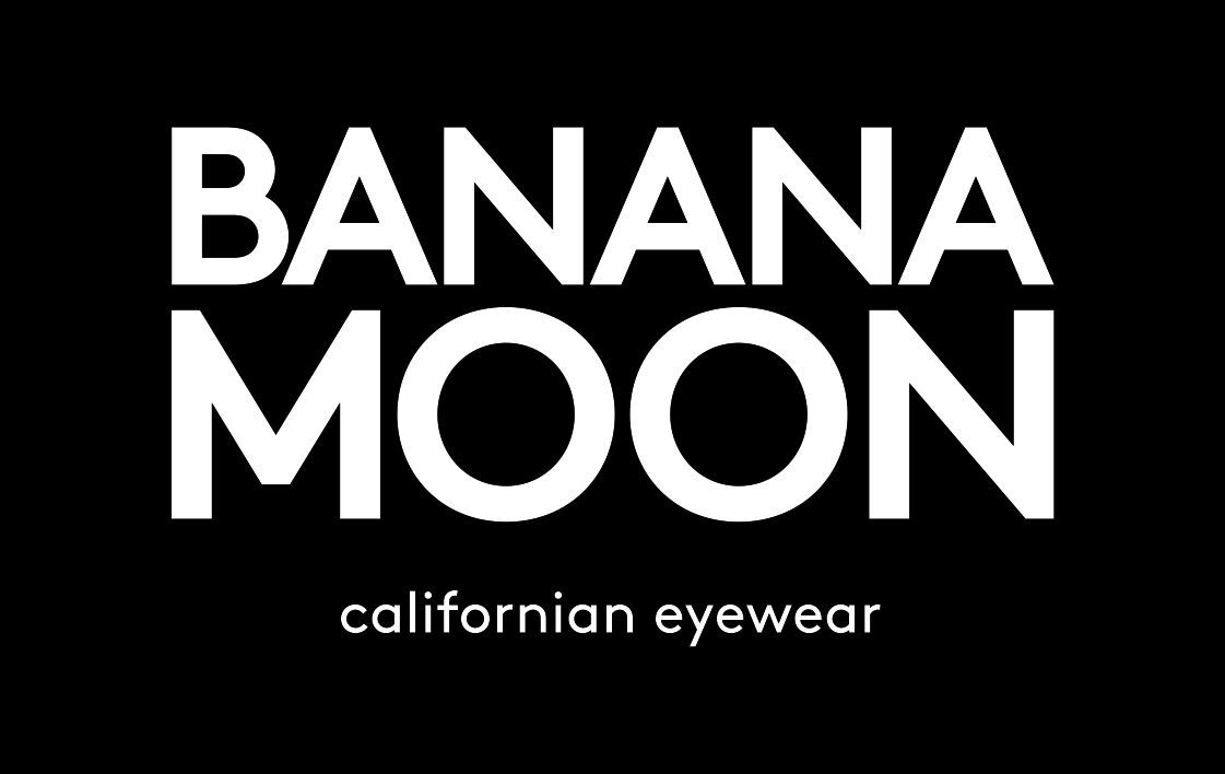 The logo for banana moon californian eyewear is white on a black background.