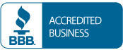 A blue sign that says accredited business on it