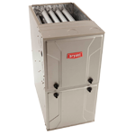 A stainless steel air conditioner is sitting on top of a white surface.