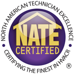 The logo for north american technician excellence is purple and yellow.