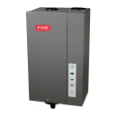 A gray box with a red logo on it is sitting on a white surface.