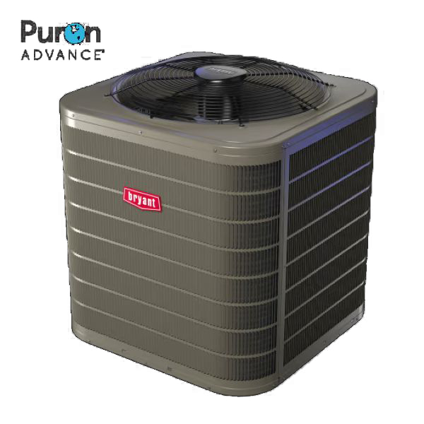 A picture of a bryant air conditioner on a white background.