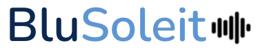 Un logotipo azul y blanco para una empresa llamada blusoleil