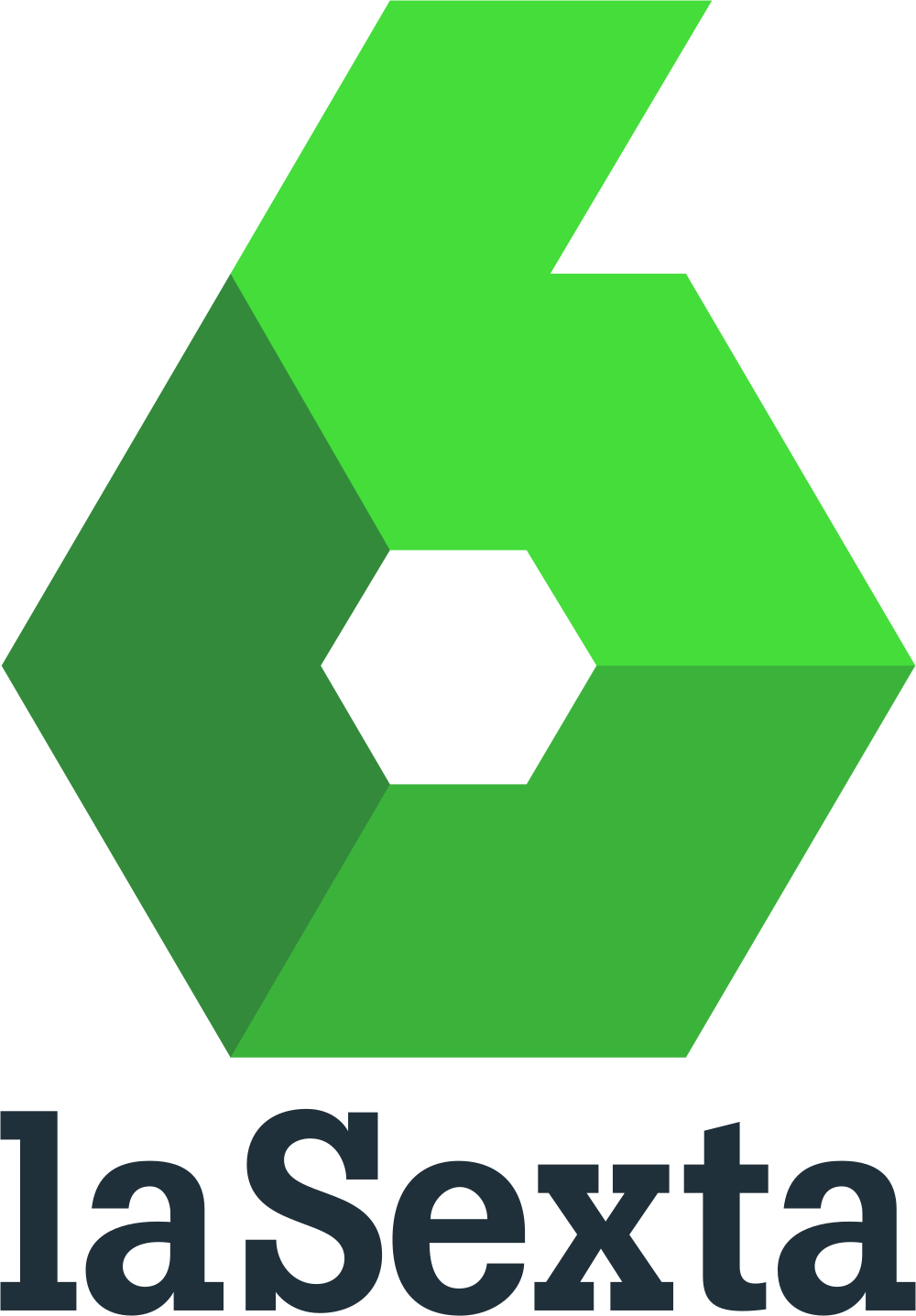 El logo de la sexta es un hexágono verde con un agujero en el medio.