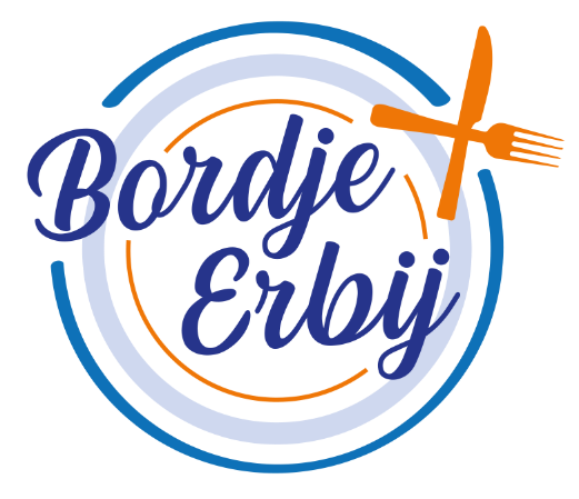 A blue and orange logo for bordje erbij