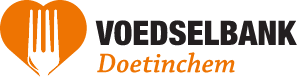 A logo for voedselbank doetinchem with an orange heart and a fork