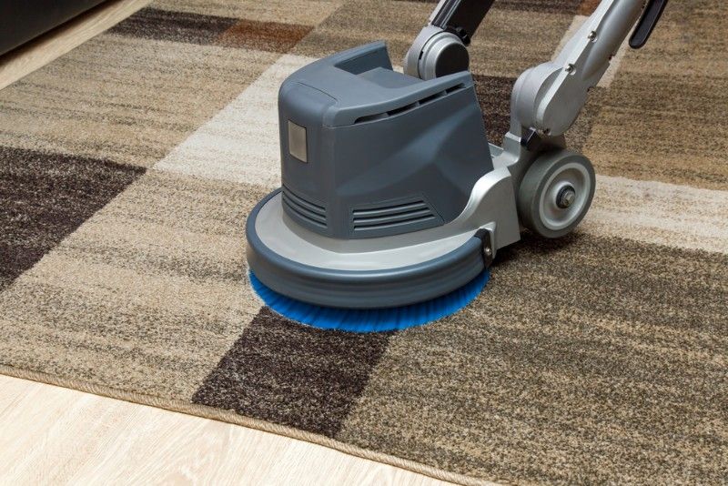 Carpet Cleaning Machine With a Blue Brush Cleaning a Patterned Rug — Mo Property Cleaning in Gungahlin, ACT