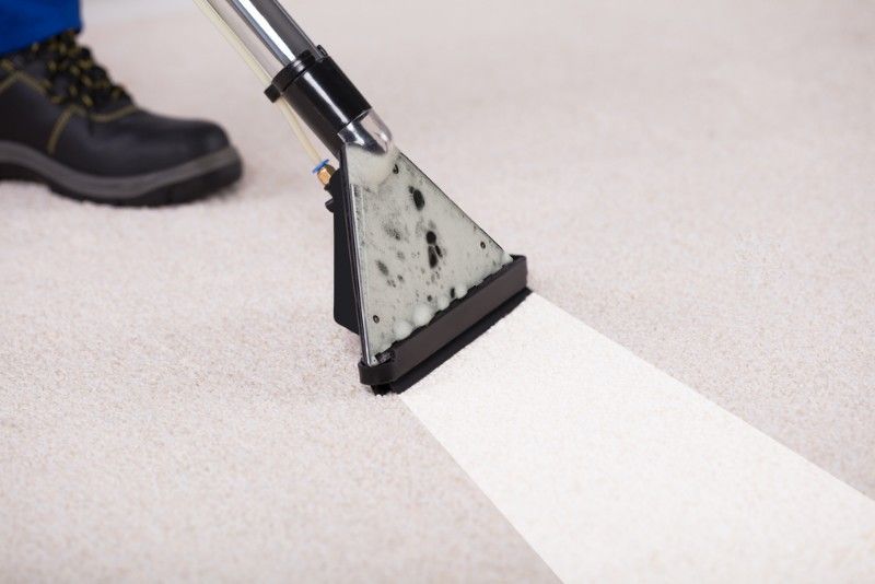 A Person Cleaning a Light coloured Carpet With a Vacuum Cleaner — Mo Property Cleaning in Queanbeyan, ACT