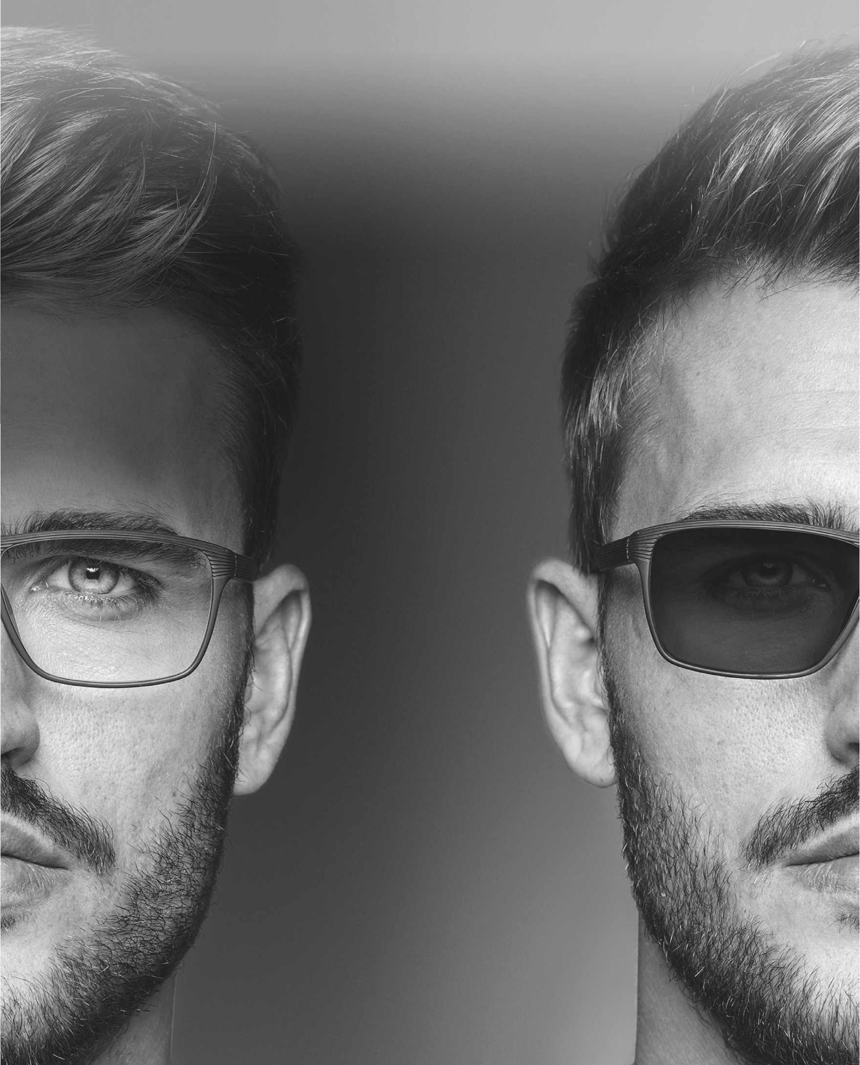 person wearing glasses next to person wearing sunglasses