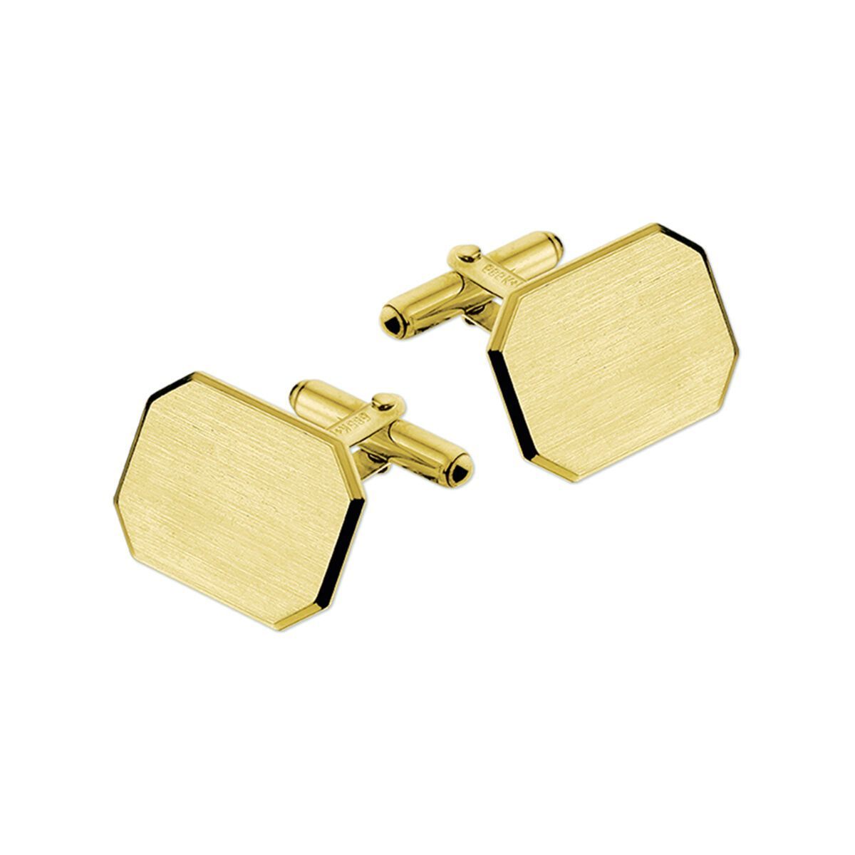 Goudkleurige manchetknopen met een achthoekige vorm en een gestructureerd oppervlak.