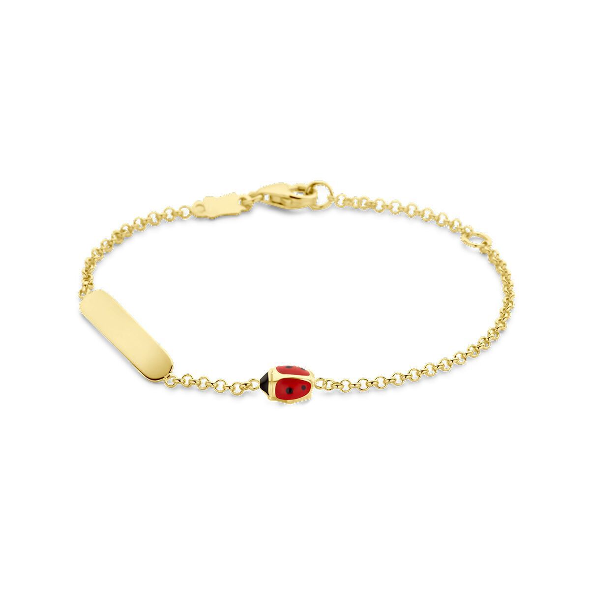 Gouden armband met een rood-zwart lieveheersbeestje-bedel.