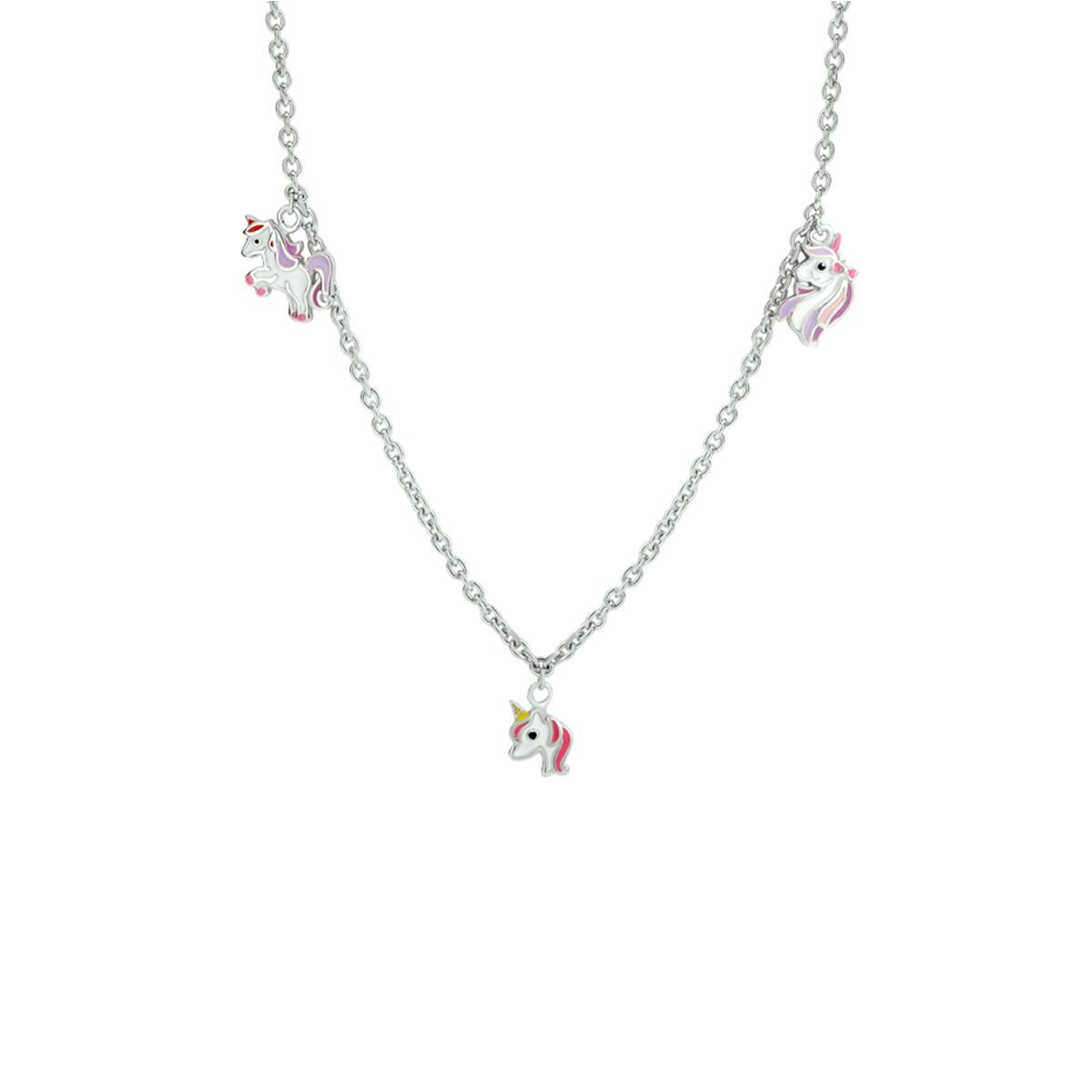 Zilveren ketting met drie eenhoornbedels.