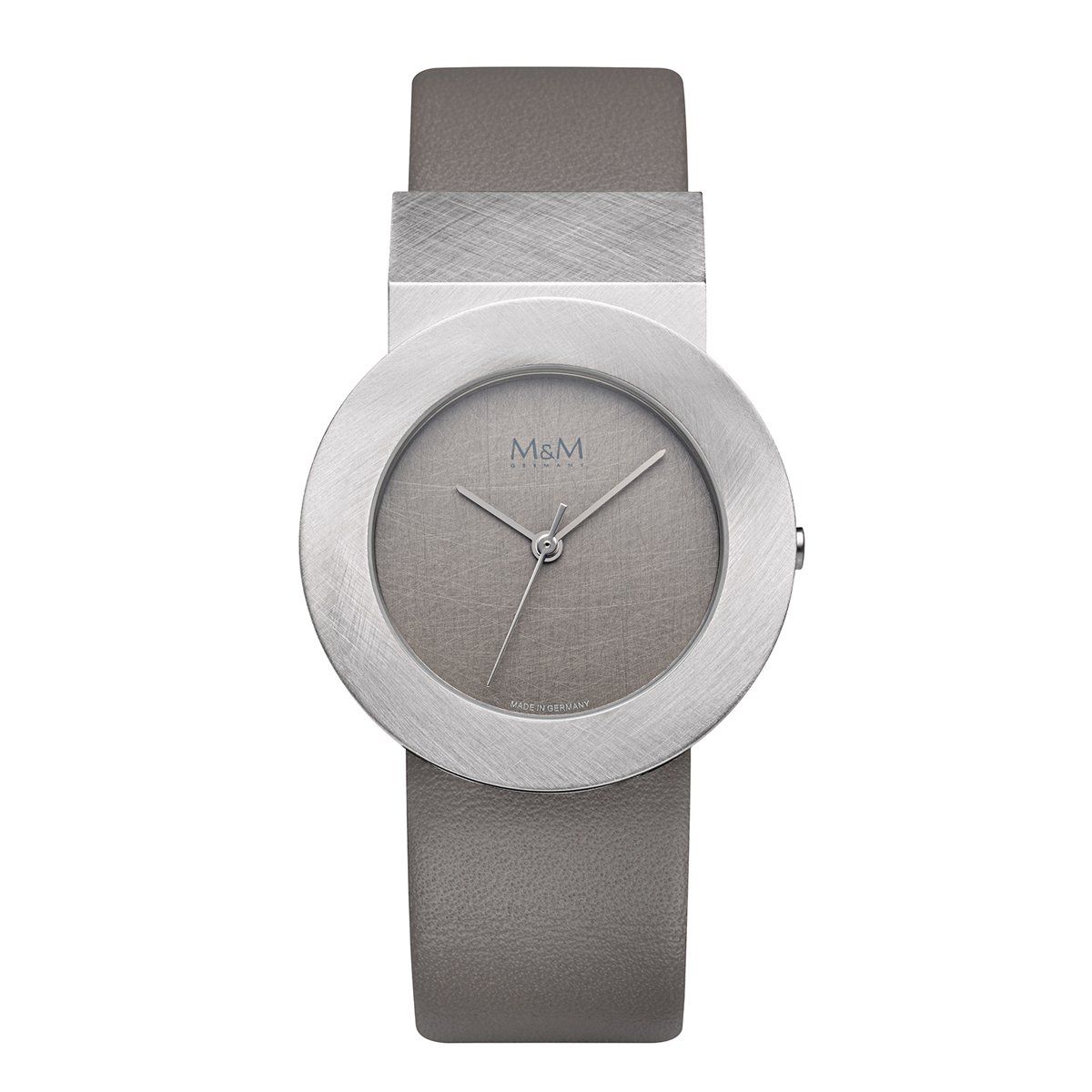 Zilveren polshorloge met grijze wijzerplaat en band.