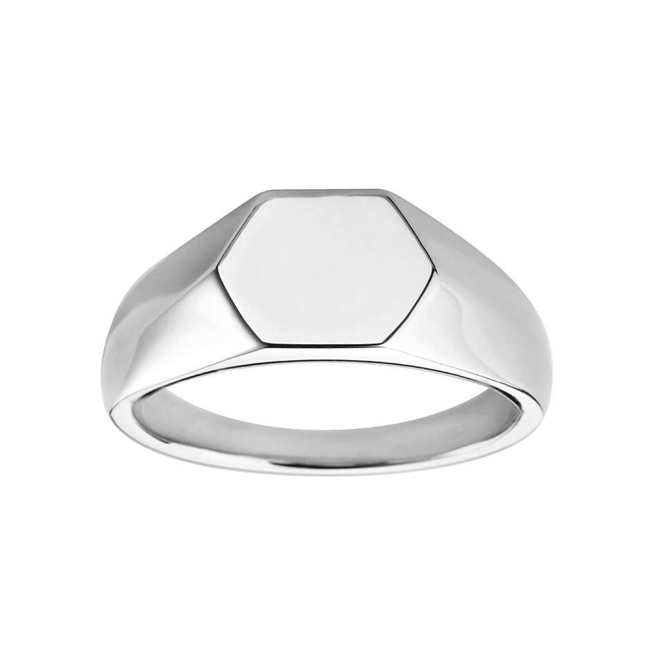 Zilveren zegelring met achthoekige wijzerplaat.