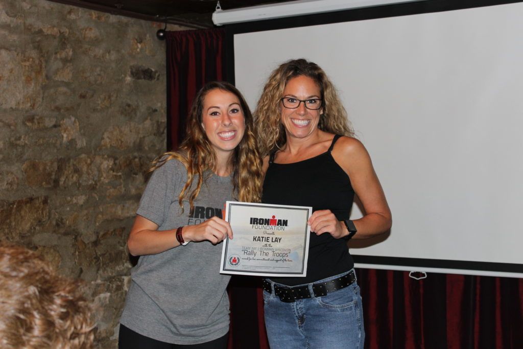 IMWI TEAM IMF athlete, Katie Lay, received the "Rally The Troops" award, for all of her hard fundraising work, and ability to connect with friends and family to reach her goals.