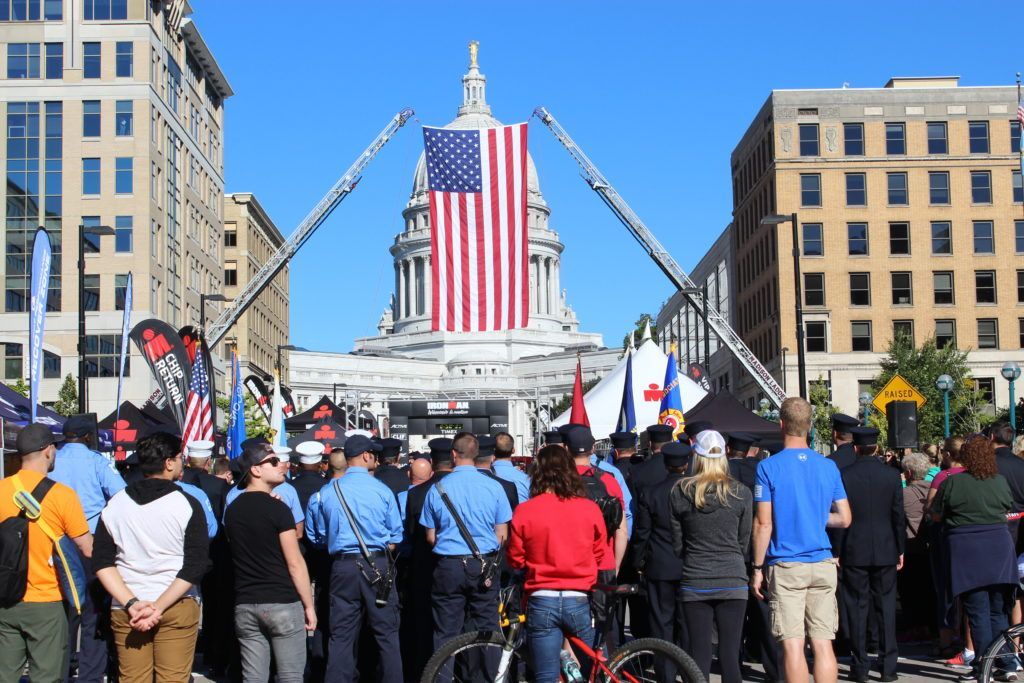 The City of Madison holds a beautiful ceremony at the IRONMAN Wisconsin Finish Line to remember & honor those who lost their lives on 9/11.