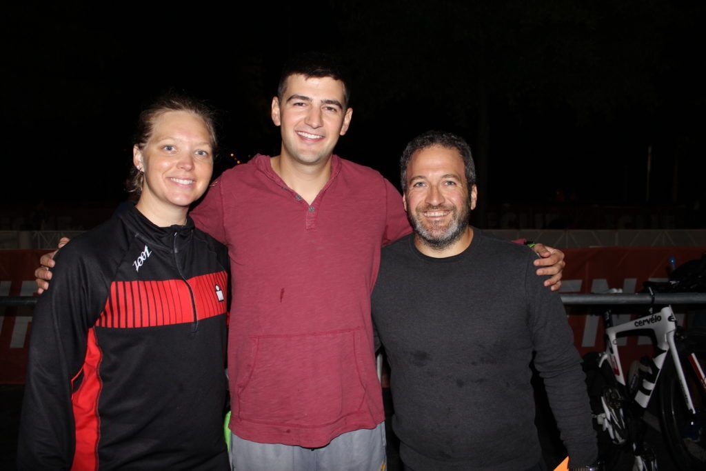 TEAM IMF Athletes: Erica Maynard-Uliasz, Joshua Case, and Nader Tabbara, in transition before the swim start- ready to take on their IRONMAN!