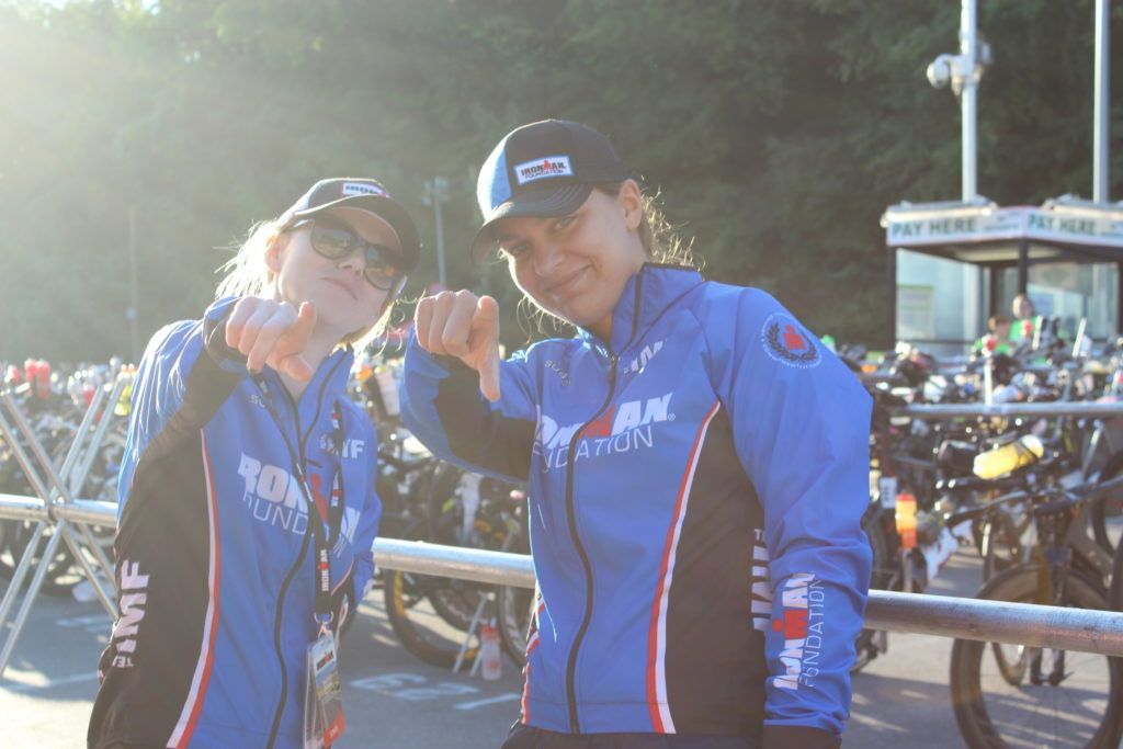 IRONMAN Foundation Staff members, Whitney Tizzano and Julie Bengis, showing their IRONMAN spirit.