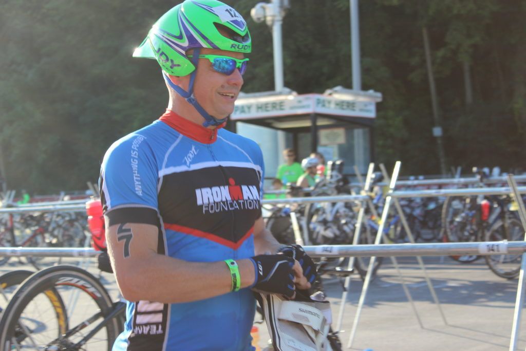 TEAM IMF Athlete, Thomas Walls, if out of the swim and onto the bike!