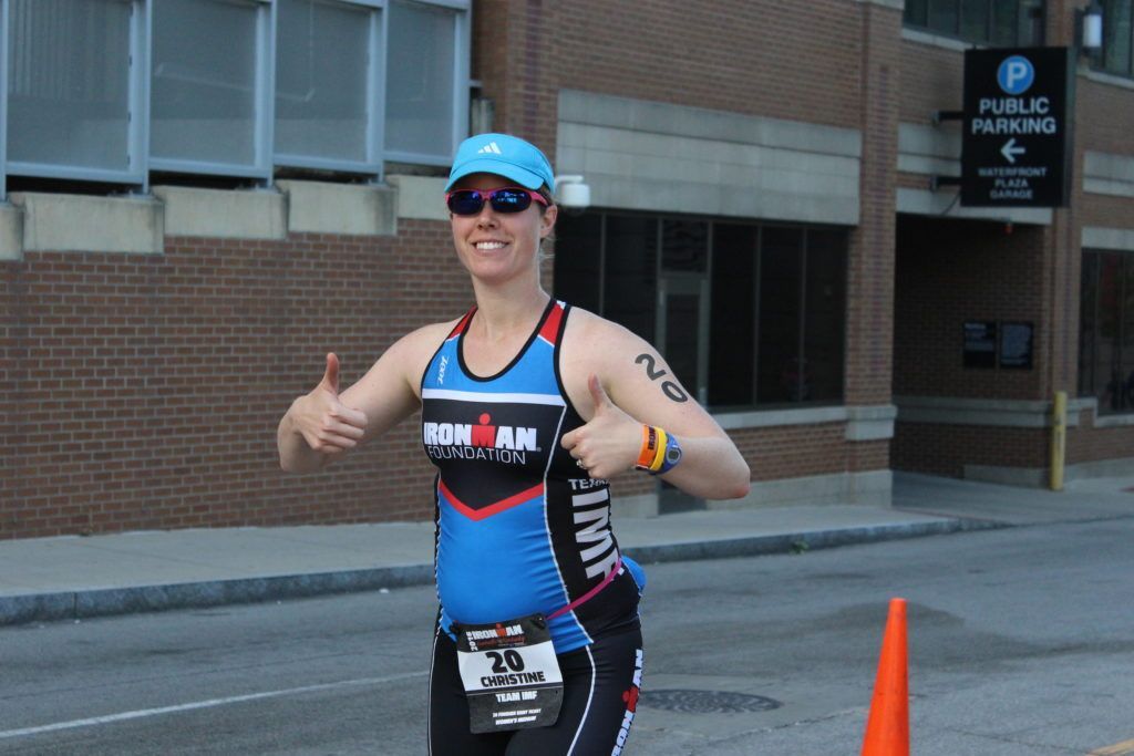 TEAM IMF Athlete, Christine Cooper, looking fresh at the beginning of the 26.2 mile run.