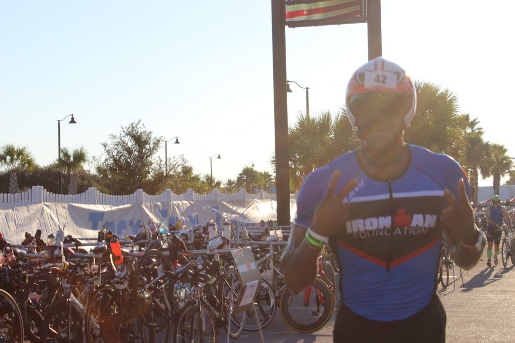 Cedrick is ready to tackle the flat and windy bike course!